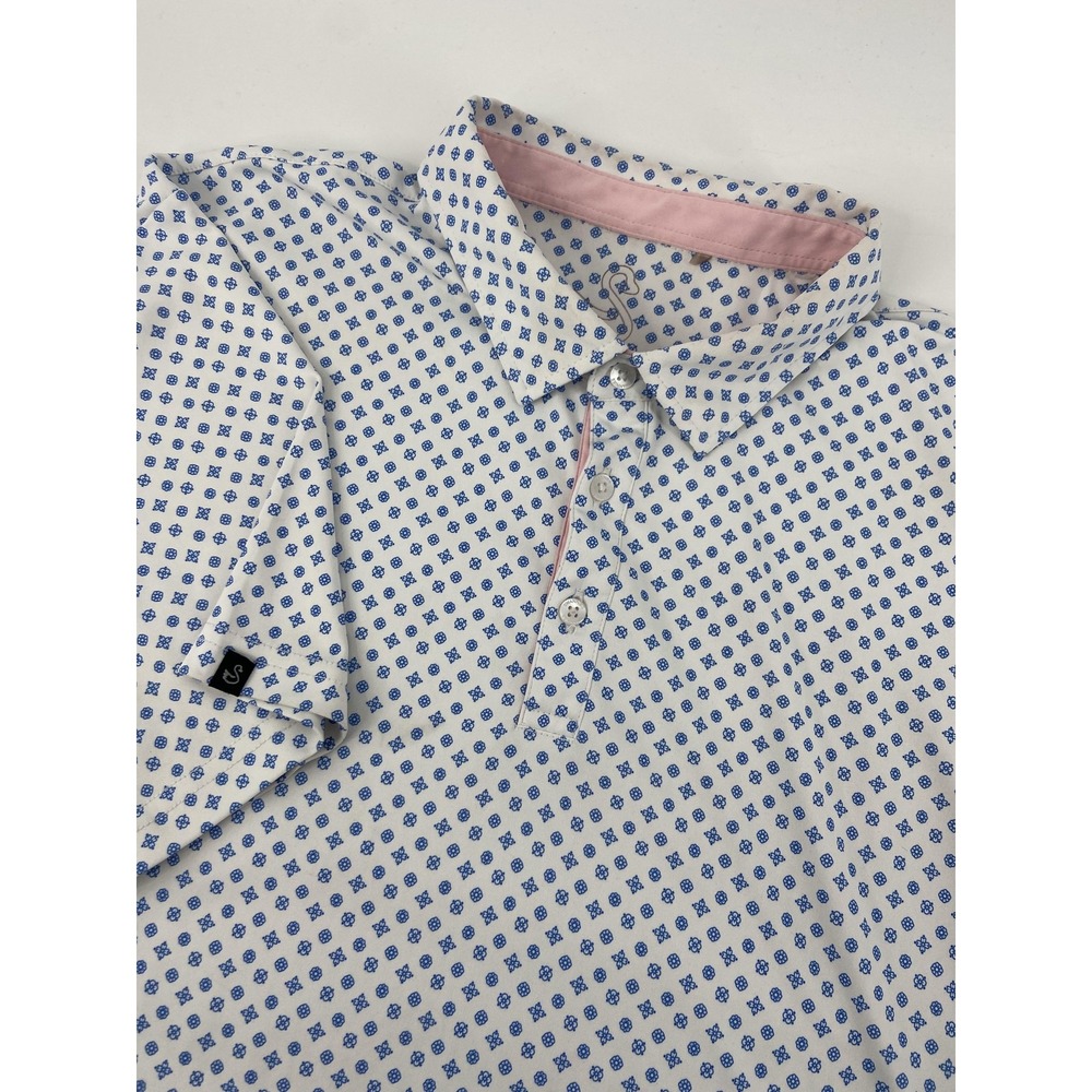 Swannies Shirt Mens Large Geometric Golf Polo Performance Stretch Casual Logo - Picture 1 of 10